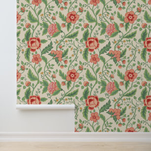 Papier Peint Pêche et vert Jacobean motif floral
