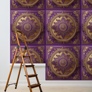 Papier Peint Peel and Stick Indian Rich Purple Gold Carrés