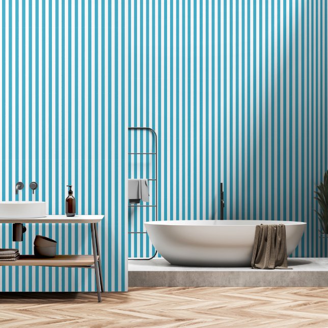 Papier Peint Peel et bâton classique rayé blanc et bleu (Salle de bain)