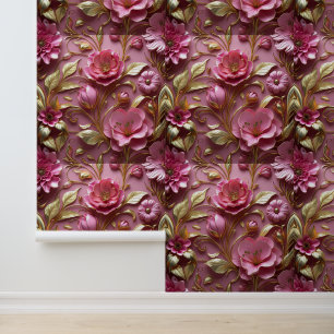 Papier Peint Peel et bâton en feuille d'or rose 3D moderne