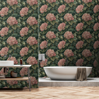 Papier Peint Peel et bâton moderne rose et vert Hydrangea