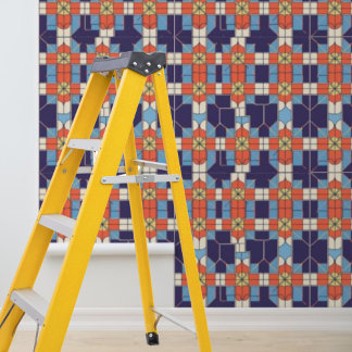 Papier Peint Peel Stick Artdeco Carreaux Motif Bleu Orange