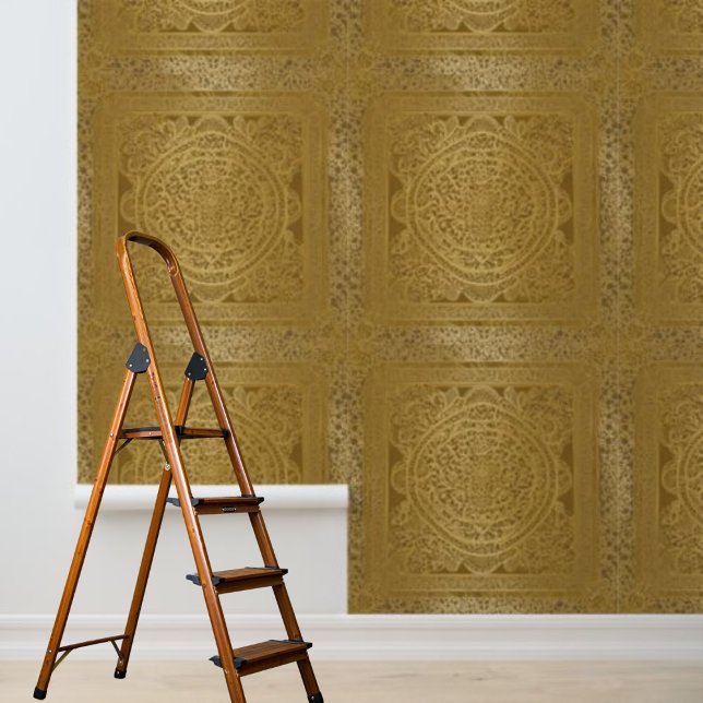Papier Peint Peigne et bâton or design d'inspiration indienne (Peel and stick wallpaper Indian influenced gold Wallpaper)