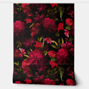 Papier Peint Peines Rouges Et Rose Mystique Moody florales
