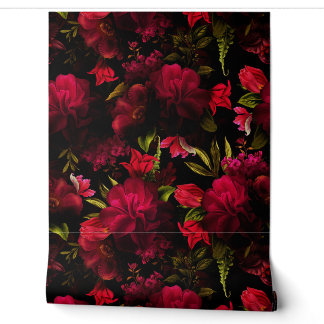 Papier Peint Peines Rouges Et Rose Mystique Moody florales