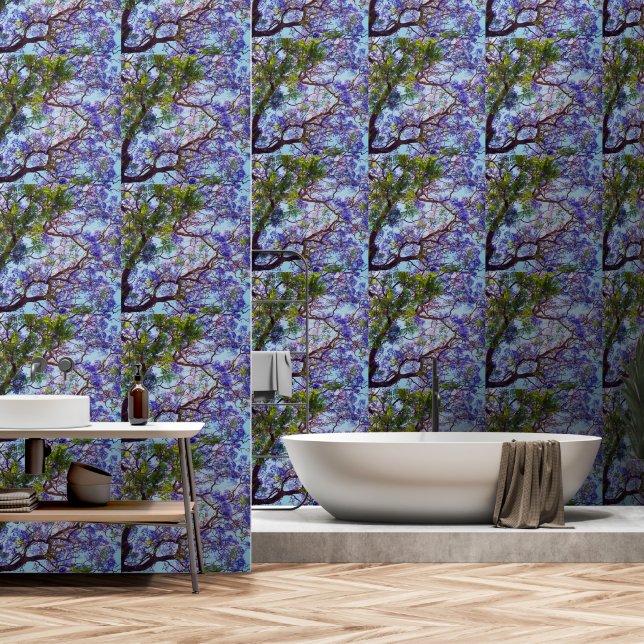 Papier Peint Peinture à l'huile d'arbre de Jacaranda à fleurs v (Salle de bain)