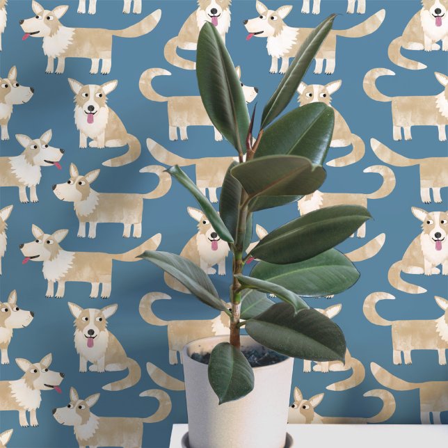 Papier Peint Pembroke Welsh Corgi Motif (Pembroke Welsh Corgi dog fun peel and stick wallpaper for animal and pet lovers)