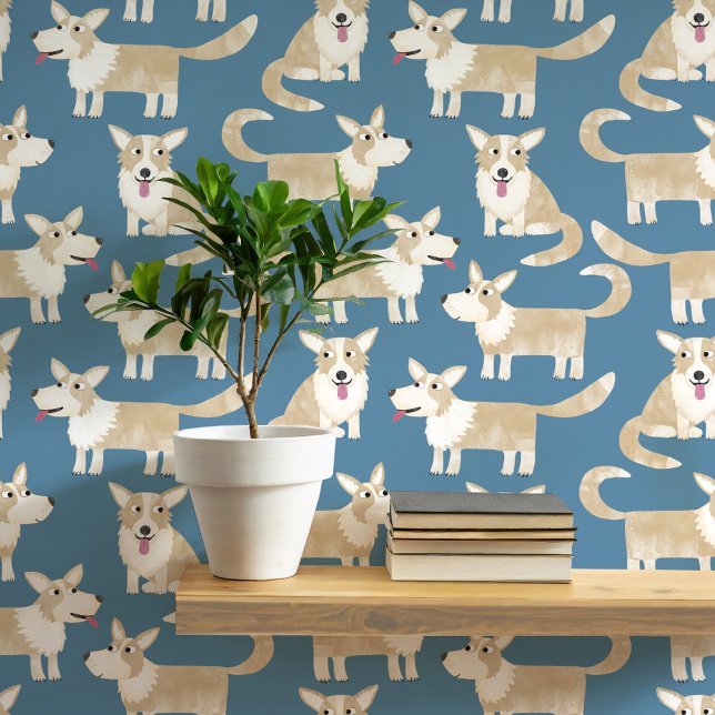 Papier Peint Pembroke Welsh Corgi Motif (Pembroke Welsh Corgi dog fun peel and stick wallpaper for animal and pet lovers)