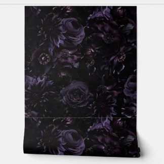 Papier Peint Peonies gothiques Moody violet foncé Florals Nuit 