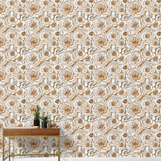 Papier Peint Peony ivoire beige transparent motif fleurs de lux (Couloir)