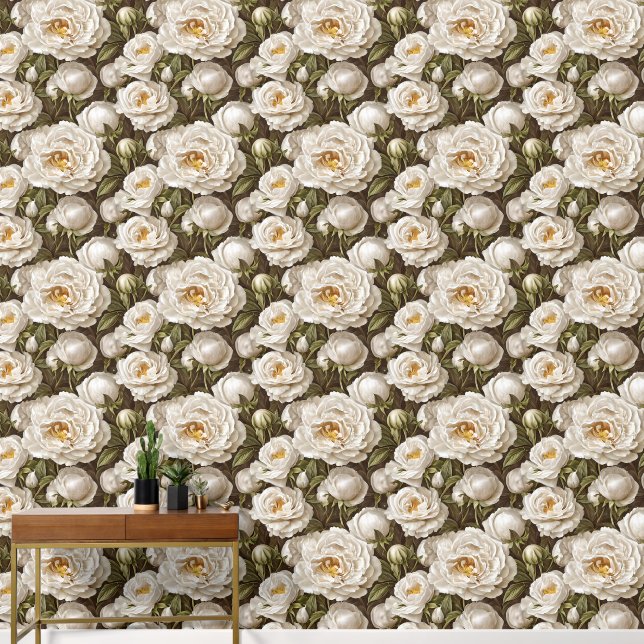 Papier Peint Peony or blanc transparent fleur de luxe motif (Couloir)