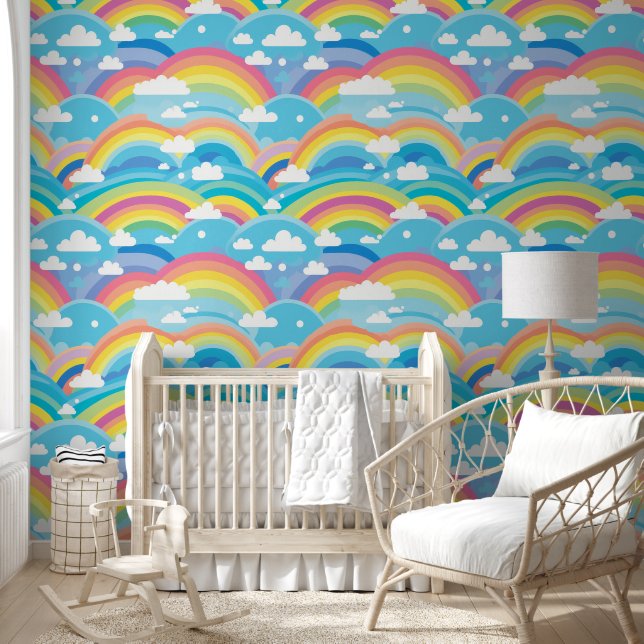 Papier Peint Pépinière Pastel Rainbows et Clouds (Enfants)