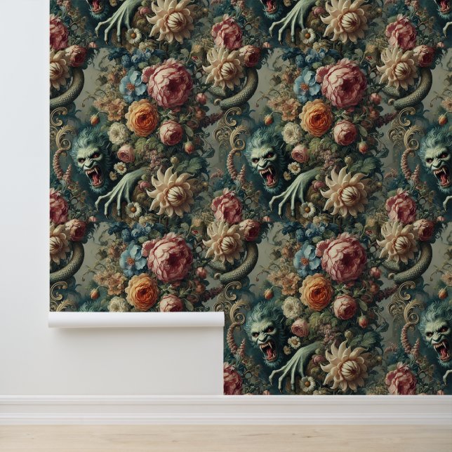 Papier Peint Peril baroque - Floral gothique (Application)