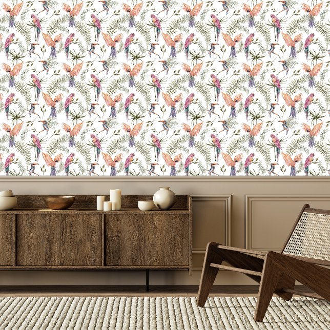 Papier Peint Perroquets tropicaux Toucans Oiseaux Aquarelle exo (Créateur téléchargé)
