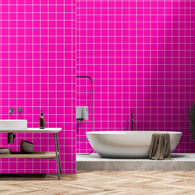 Papier Peint Personnalisez Vos Couleurs Style Carrelage rose (Salle de bain)