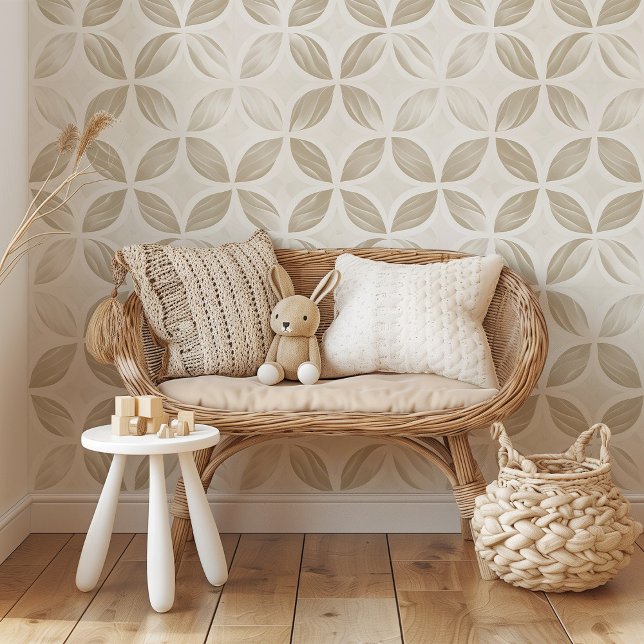 Papier Peint Pétales gracieuses - minimaliste beige et crème (Créateur téléchargé)