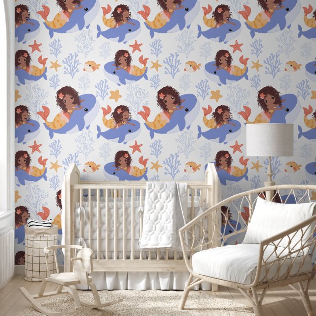 Papier Peint Petite fille noire Sirène baleine (Enfants)
