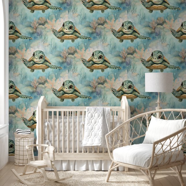 Papier Peint Petite tortue sous la mer (Enfants)