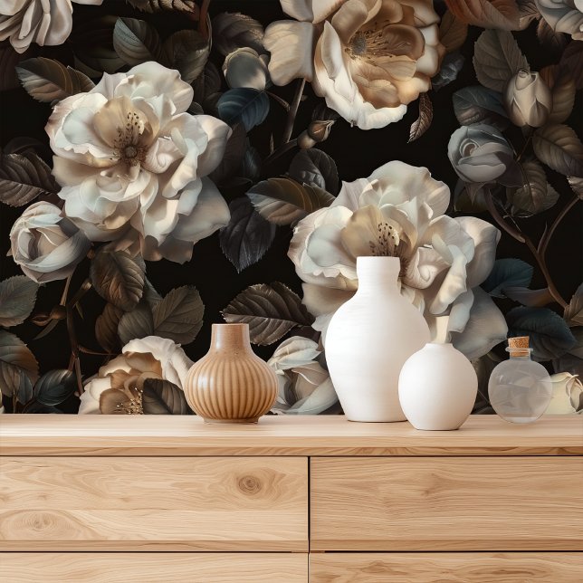 Papier Peint Pierre blanc foncé Floral (Créateur téléchargé)