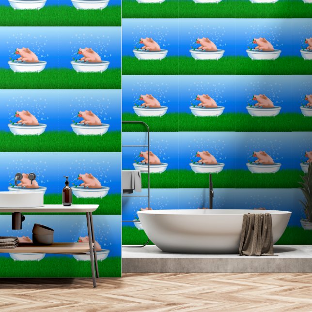 Papier Peint Pig prenant bain (Salle de bain)
