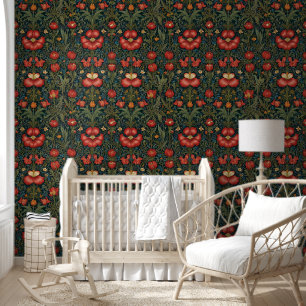 Papier Peint Pimpernel Rouge Vert Motif William Morris Style