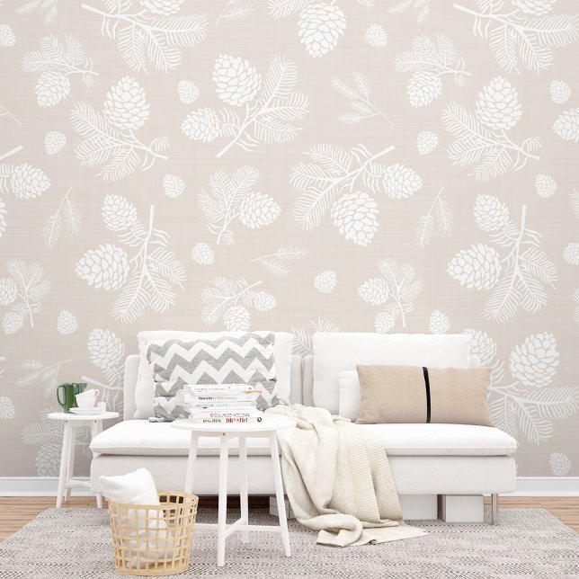 Papier Peint Pin blanc cône Motif beige Peel et bâton (Créateur téléchargé)