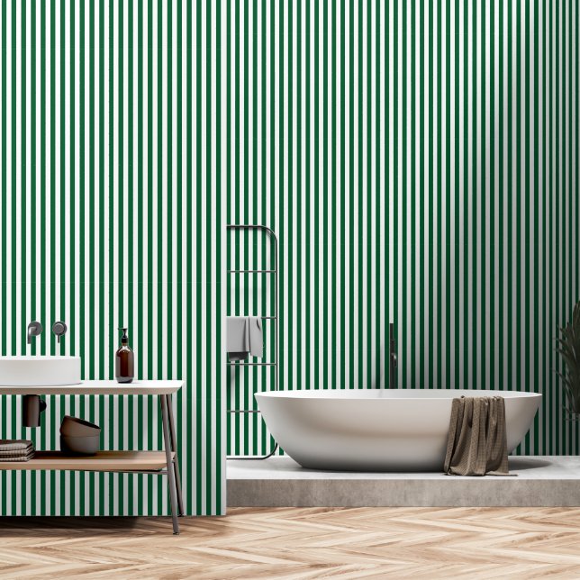 Papier Peint Pine Forest Green Stripes (Salle de bain)