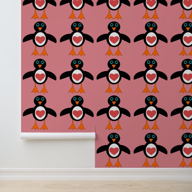 Papier Peint Pingouin Coeur mignon Motif (Application)