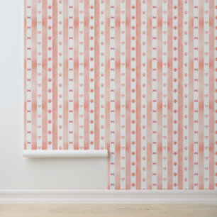 Papier Peint Pink and White Stripe - Coeurs, Rose, Empreinte de