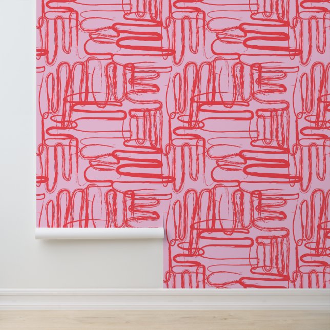 Papier Peint Pink Curve Wavy Squiggle Abstract Modern (Application)