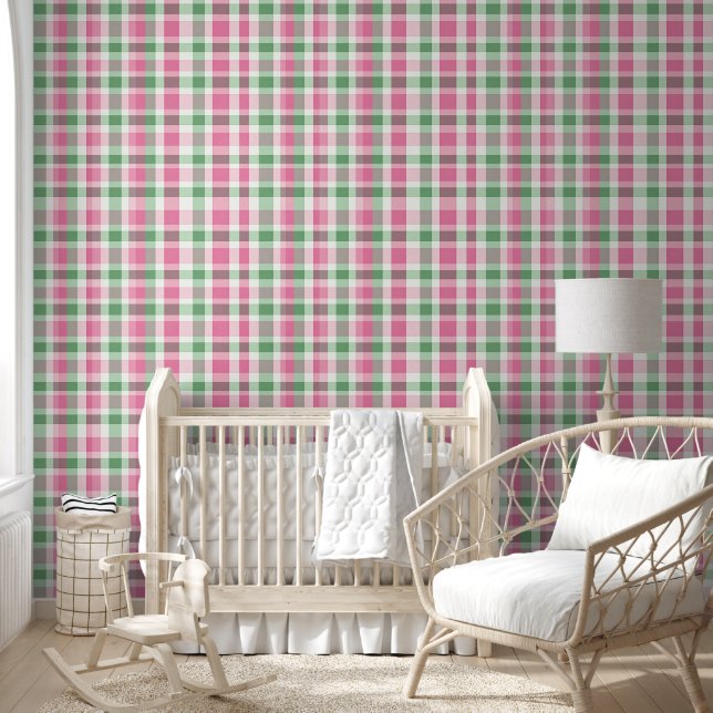 Papier Peint Pink et vert preppy Plaid (Enfants)