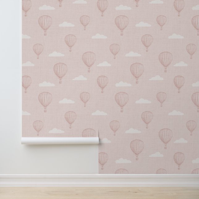 Papier Peint Pink Hot Air Balloon Baby Nursery (Application)