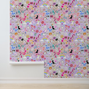 Papier Peint Pink Kawaii Cartoon Decora Enfants Nursery