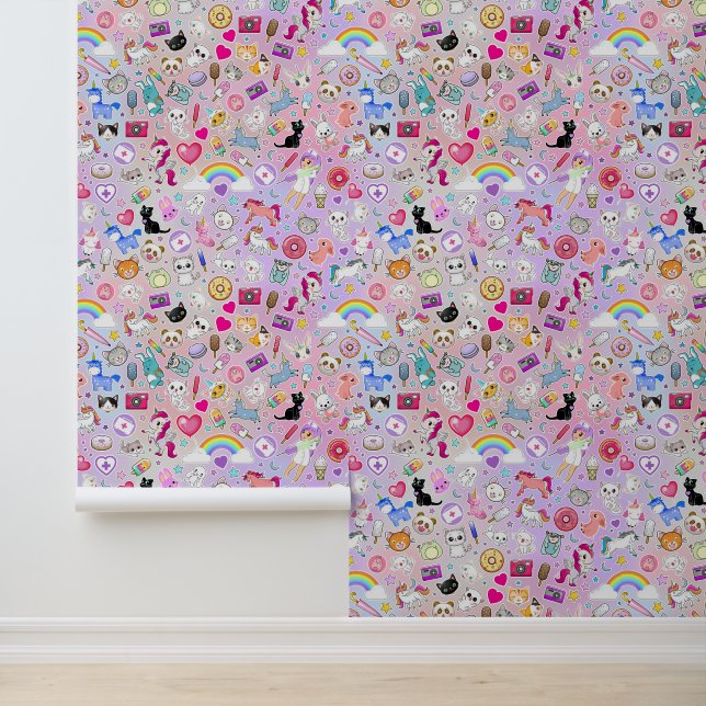 Papier Peint Pink Kawaii Cartoon Decora Enfants Nursery (Application)