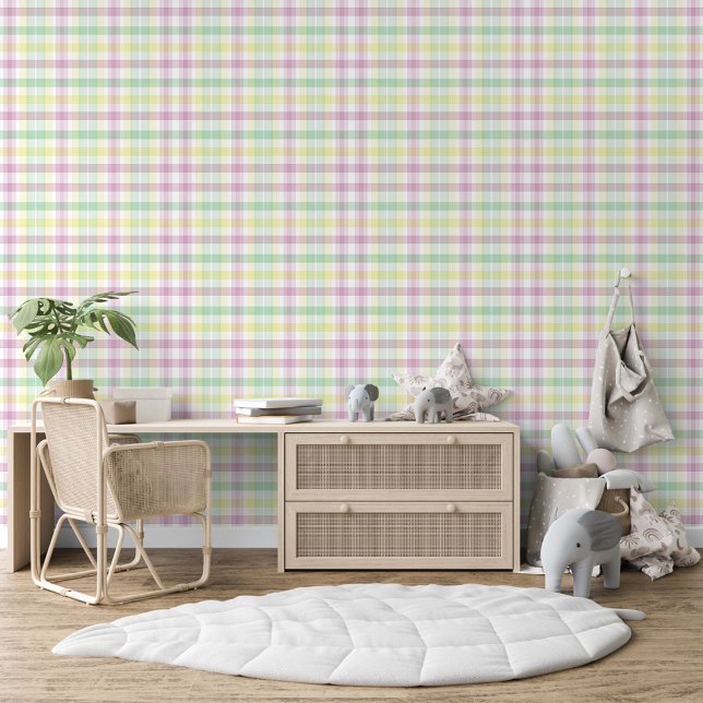Papier Peint Pink Mint Green Jaune Blanc Plaid Motif (Créateur téléchargé)