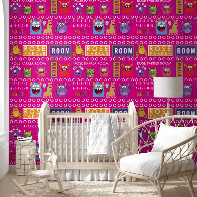 Papier Peint Pink Monster Kids' Rooms Child Name antistress (Enfants)