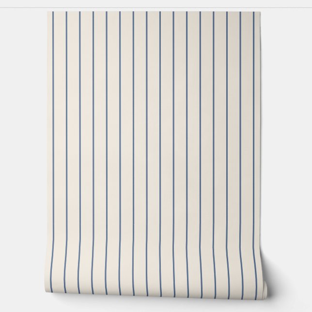Papier Peint Pinstripes Blue on Ecru Seamless Pattern (Déroulement)