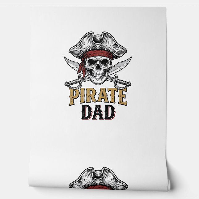 Papier Peint Pirate Dad Skull Sword Vintage Engraving Shirt_1 (Déroulement)