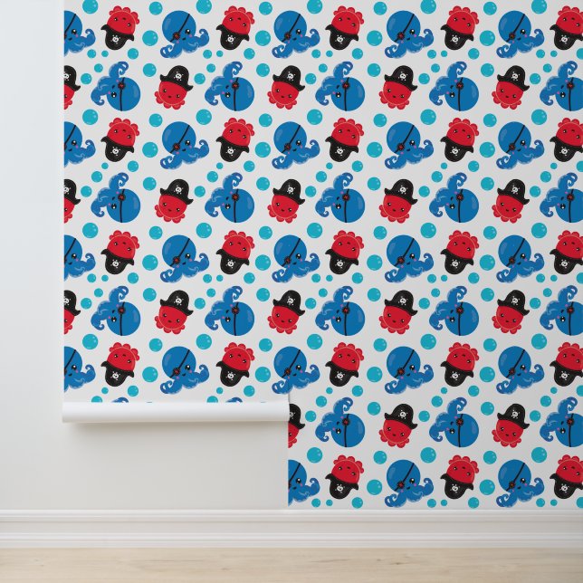 Papier Peint Pirate Octopus, Motif de pieuvre, Animaux de mer (Application)