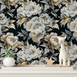 Papier Peint Pivoine en or blanc luxe à décoller et à coller