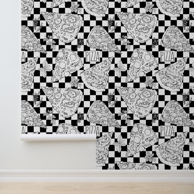 Papier Peint Pizza Patmotif noir et blanc Checkerboard (Application)