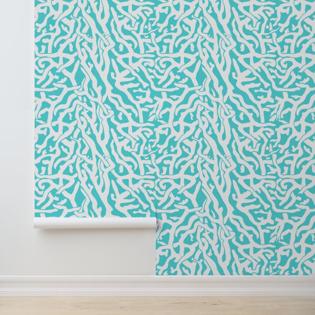 Papier Peint Plage Coral Reef Motif Nautique Aqua Blanc (Application)