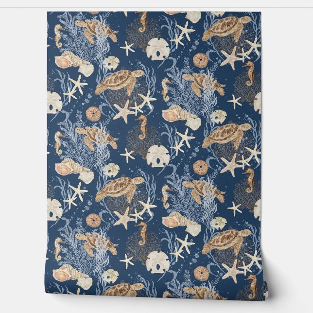 Papier Peint Plage Côte sous-marine Tortue marine Marine (Déroulement)