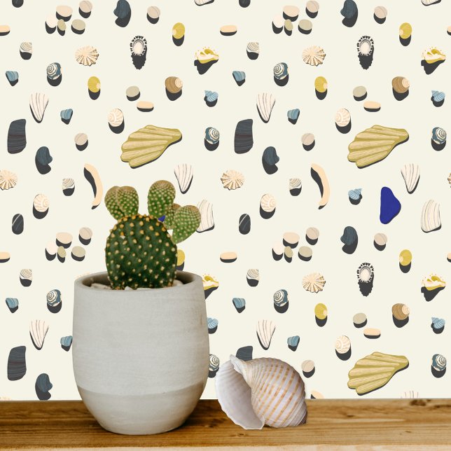 Papier Peint Plage côtière (Beachcombing shell pattern coastal art wallpaper)