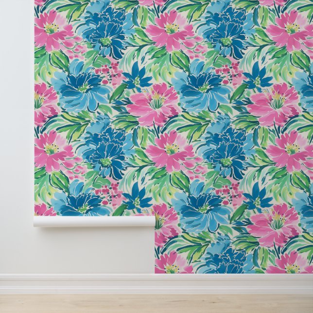Papier Peint Plage de Preppy Palm Fleurs tropicales (Application)