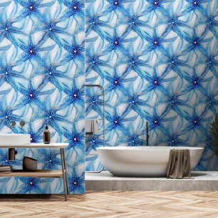 Papier Peint Plage motif transparente bleu Starfish