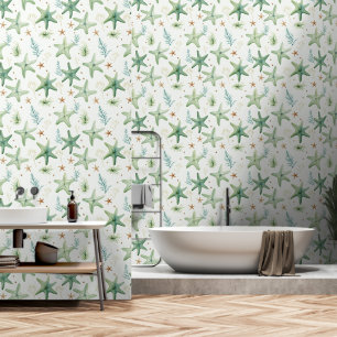 Papier Peint Plage motif transparente couleur vert Starfish