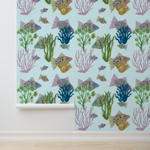 Papier Peint Plage Pop Art Poisson Et Anémones De Mer