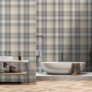 Papier Peint Plaid à la mode dans Cream and Slate Blue