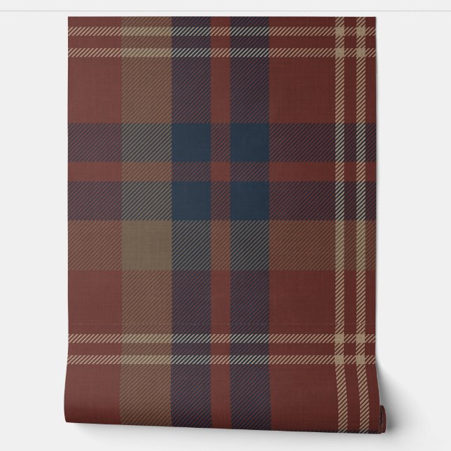 Papier Peint Plaid au Ruby Red and Navy Blue (Déroulement)
